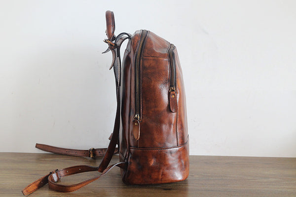 Vintage Womens Small Brown Leather Backpack Bag Purse Cool Backpacks for Women Minimalist