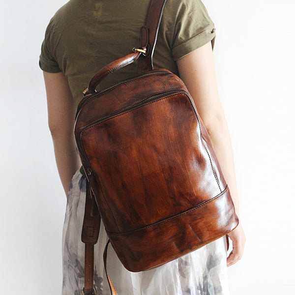 Vintage Womens Small Brown Leather Backpack Bag Purse Cool Backpacks for Women beautiful