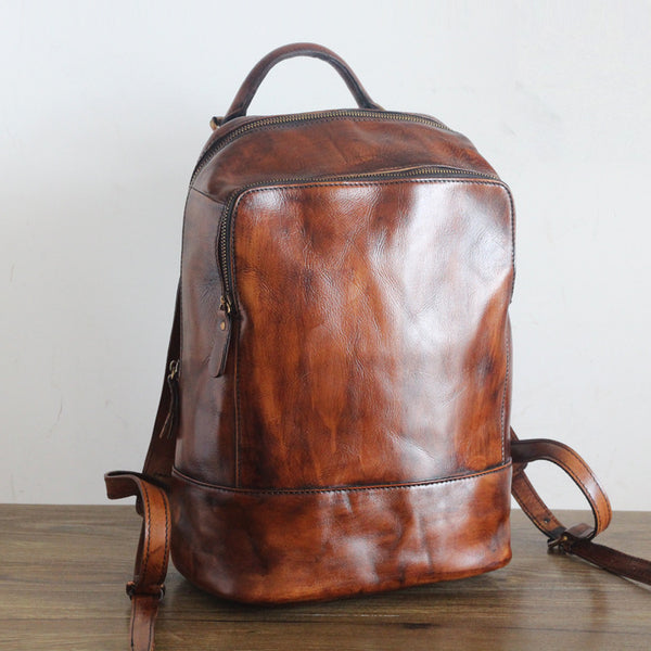 Vintage Womens Medium Brown Leather Backpack Bag Purse Cool Backpacks for Women