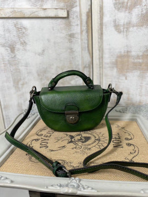 Vintage Womens Small Green  Leather Crossbody Saddle Bag Handbags for Women