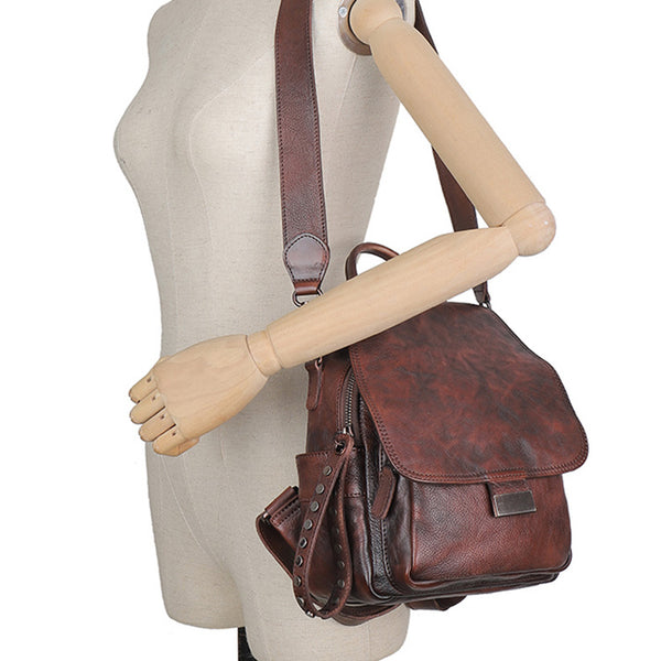 Vintage Womens Small Leather Backpack Purse Cross Shoulder Bag Handbags for Women Cowhide