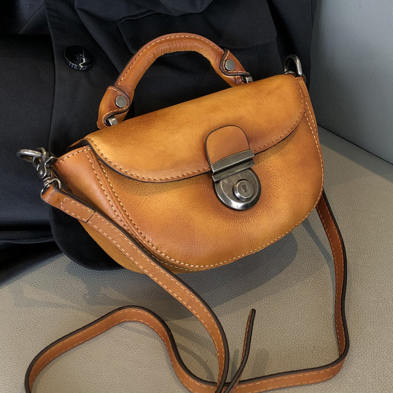 Cute Brown Leather Long Strap Tote Bag Women Saddle Shoulder Bag for W