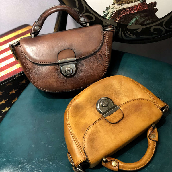 Vintage Womens Small Leather Crossbody Saddle Bag Handbags for Women Brown