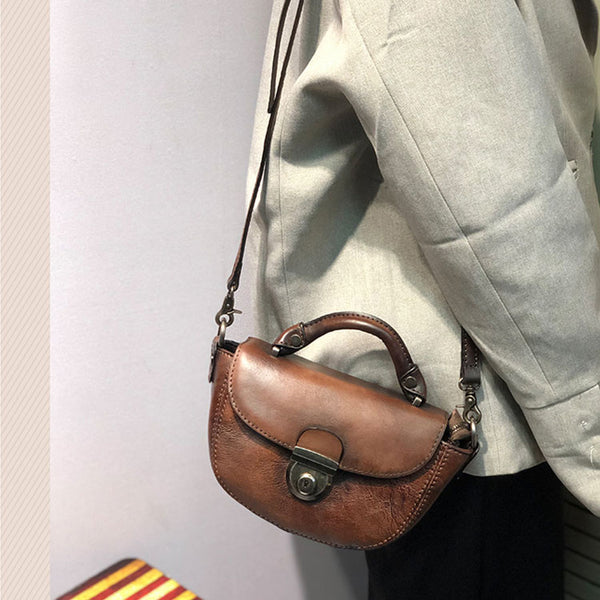 Vintage Womens Small Leather Crossbody Saddle Bag Handbags for Women Cool