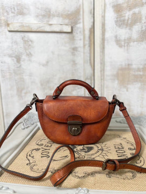 Vintage Womens Small Brown Leather Crossbody Saddle Bag Handbags for Women