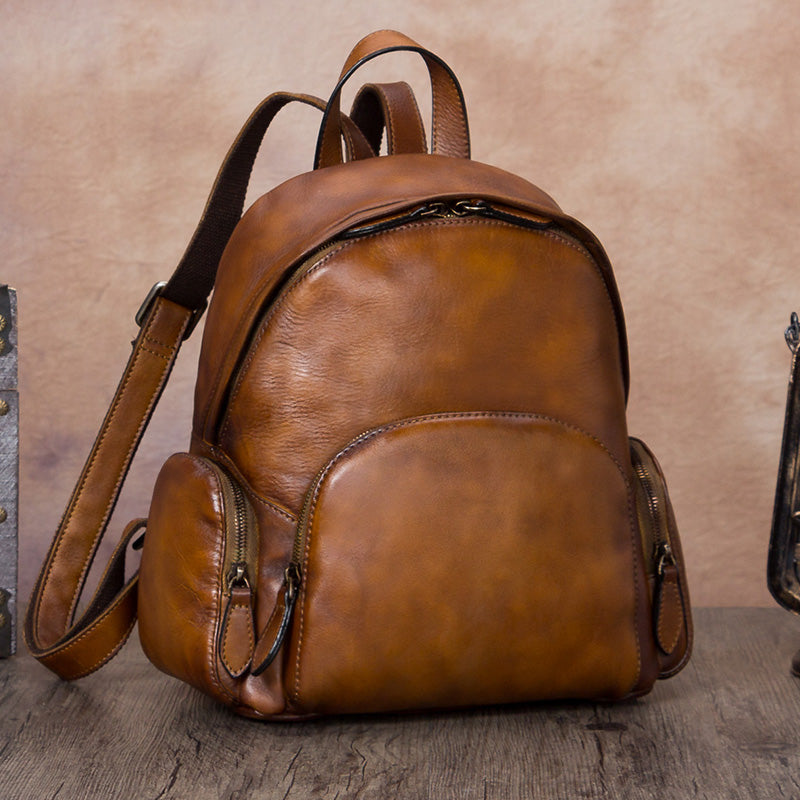 Italian Leather Backpack/Crossbody Two-Tone Brown
