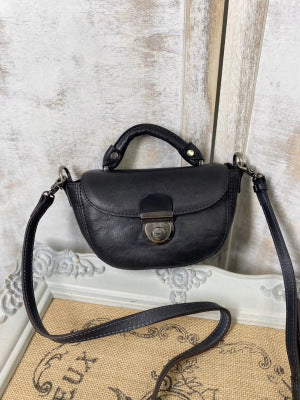Vintage Womens Small Black Leather Crossbody Saddle Bag Handbags for Women