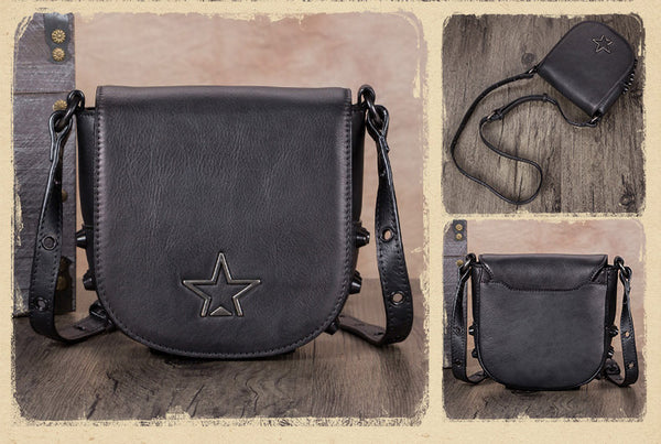 Vintage Womens Tan Leather Crossbody Saddle Bag Small Satchel Purse for Women Handmade