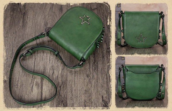 Vintage Womens Tan Leather Crossbody Saddle Bag Small Satchel Purse for Women gift idea