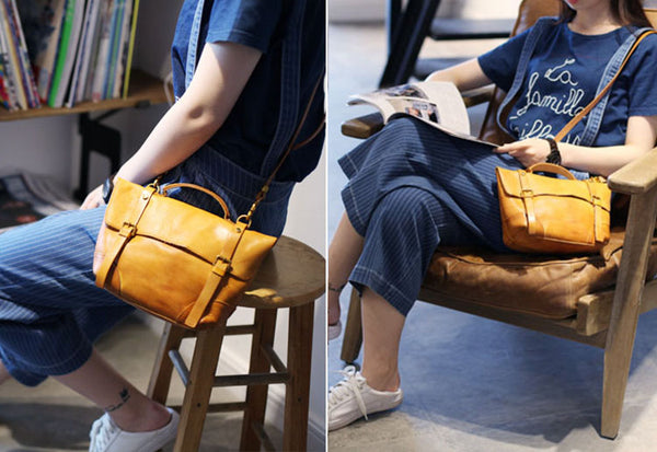 Vintage handmade Genuine Leather Messenger Crossbody Bag Satchel Purses Women