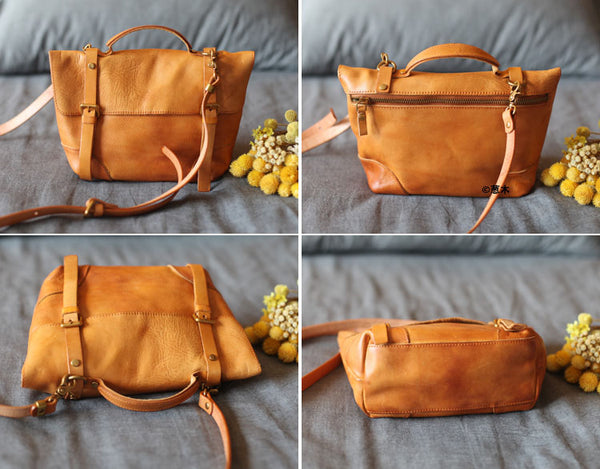Vintage handmade Genuine Leather Messenger Crossbody Bag Satchel Purses Women fashion