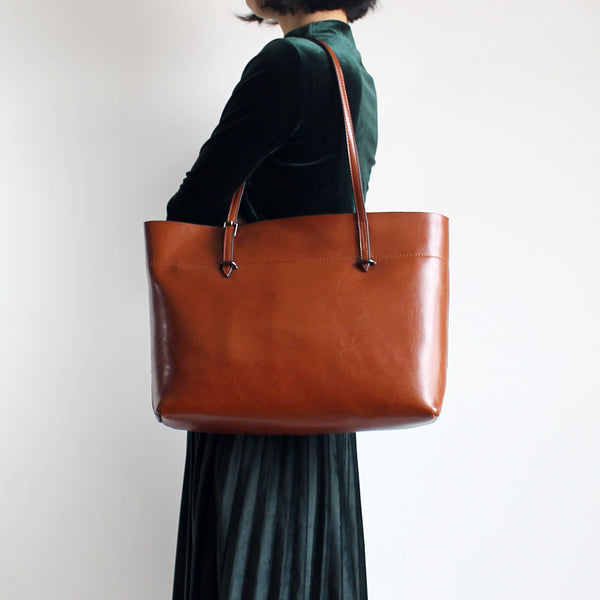 Vintga Brown Leather Womens Tote Bag Handbags Shoulder Bag for Women Accessories