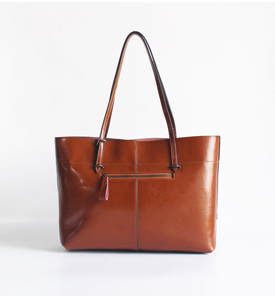 Vintga Brown Leather Womens Tote Bag Handbags Shoulder Bag for Women Boutique