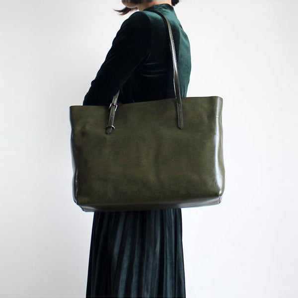 Vintga Green Leather Womens Tote Bag Handbags Shoulder Bag for Women
