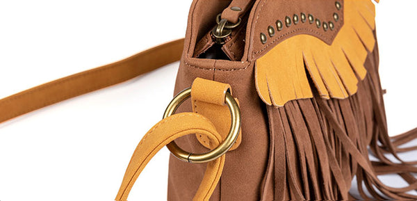Western Boho Vegan Leather Fringe Crossbody Bag Purse Suede Tassel Bag for Women Durable
