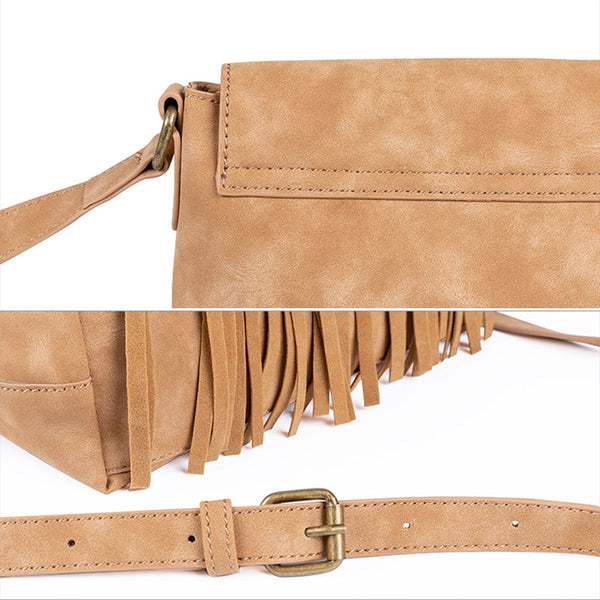 Western Ladies Brown Vegan Leather Fringe Crossbody Purse Shoulder Bag For Women Durable