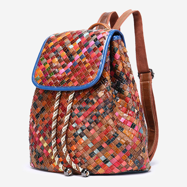Western Ladies Woven Leather Backpack Purse Rucksack For Women Designer
