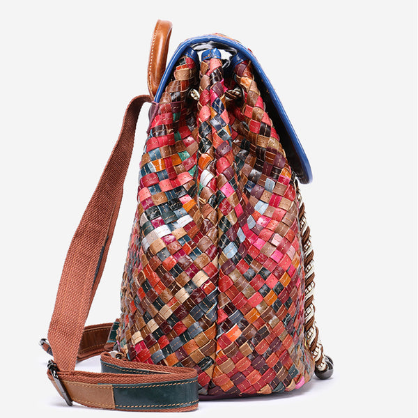 Western Ladies Woven Leather Backpack Purse Rucksack For Women Durable