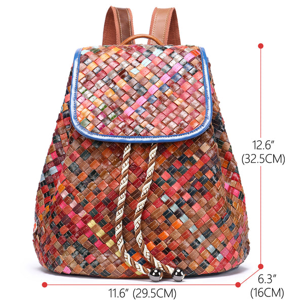 Western Ladies Woven Leather Backpack Purse Rucksack For Women Funky