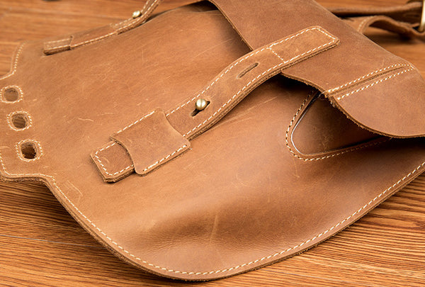 Western Women's Brown Leather Crossbody Satchel Bag Purse Side Bag For Womens Funky