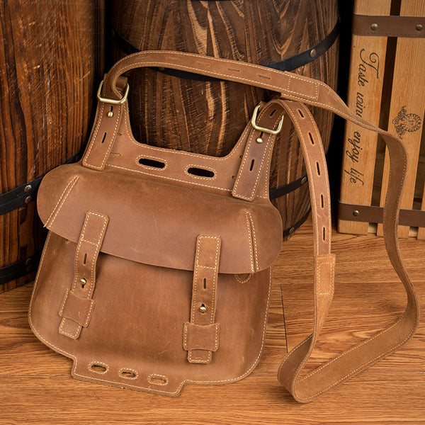 Western Women's Brown Leather Crossbody Satchel Bag Purse Side Bag For Womens