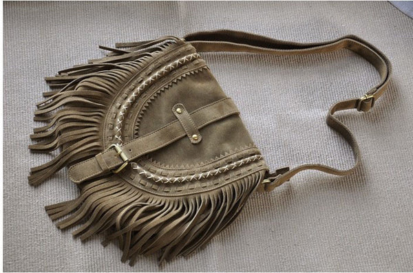 Western Womens Boho Leather Suede Fringe Crossbody Purse Satchel Bag for Women Designer