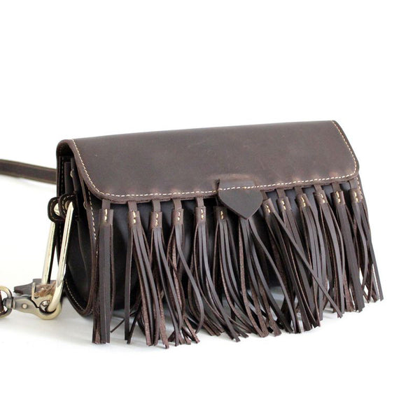 Western Womens Leather Fringe Crossbody Bag