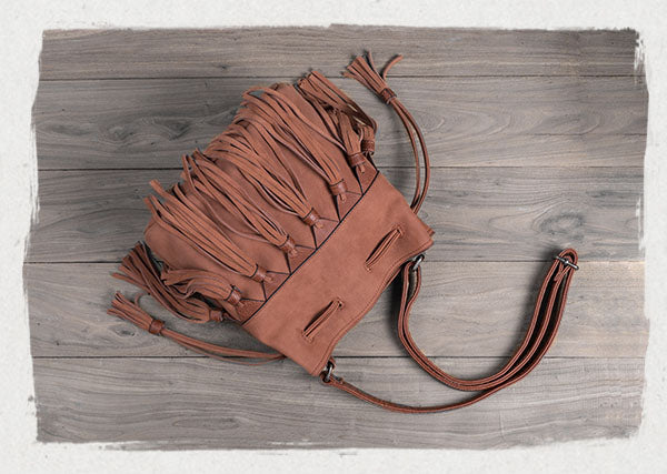 Western Womens PU Leather Crossbody Bucket Purse With Fringe  Bags for Women Designer