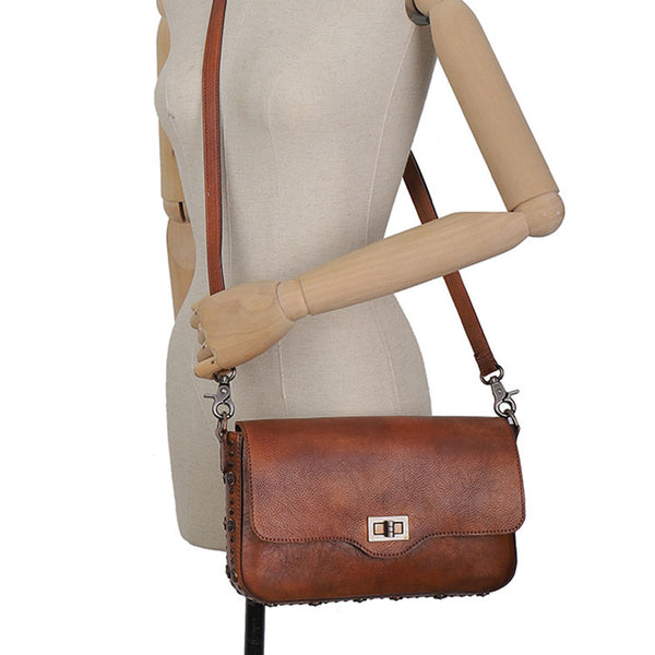 Western Womens Rivet Leather Crossbody Satchel Bag Purse Cross Shoulder Bag for Women Fashion