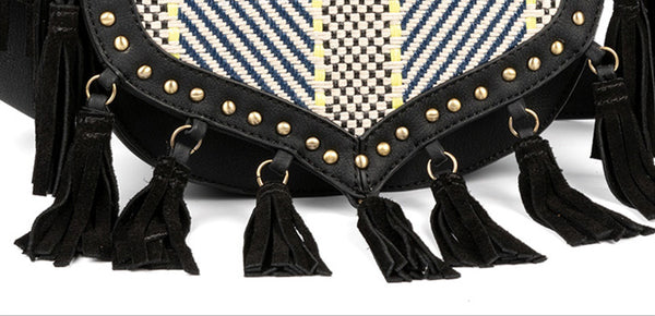 Western Womens Vegan Leather Black Fringe Crossbody Purse Hobo Bag For Women Gift