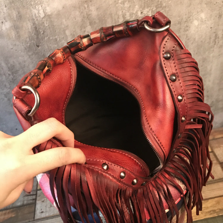 Western Womens Vintage Boho Bags Leather Crossbody Fringe Handbags Hip –  igemstonejewelry