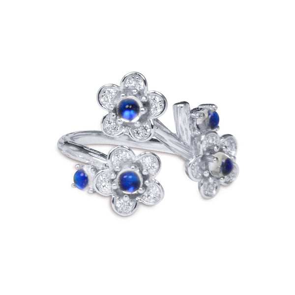 White Gold Plated Silver Blue Moonstone Ring June Birthstone Rings for Women adorable