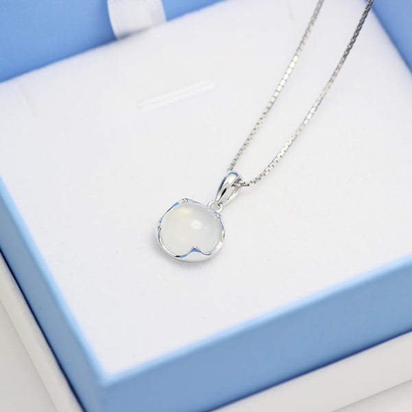 White Jade Pendant Necklace Silver Gemstone Jewelry Accessories Gift Women beautiful