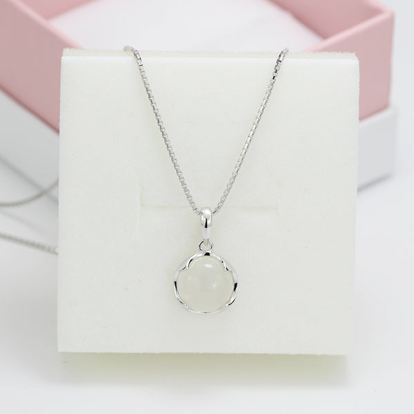White Jade Pendant Necklace Silver Gemstone Jewelry Accessories Gift Women cute
