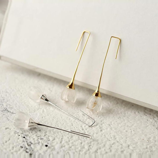 White Quartz Earrings Silver crystal gold