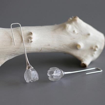White Quartz Crystal Flower Dangle Earrings in Sterling Silver Handmade Jewelry Gifts For Women