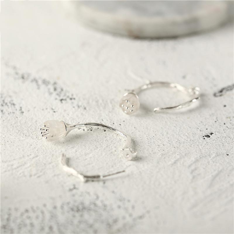 White Quartz Crystal Hook Earrings in Sterling Silver Handmade Gemstone Jewelry Accessories Women