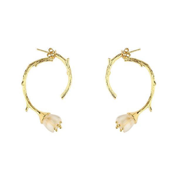 White Quartz Flower Hook Earrings in Sterling Silver Gifts For Women