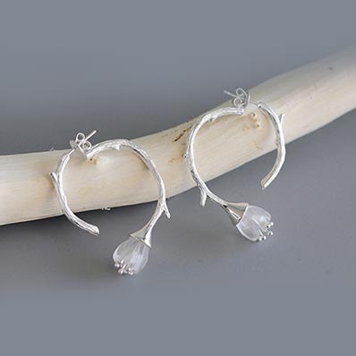 White Quartz Flower Silver Earrings ice