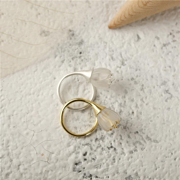 White Quartz Rings Silver Adjustable Ring