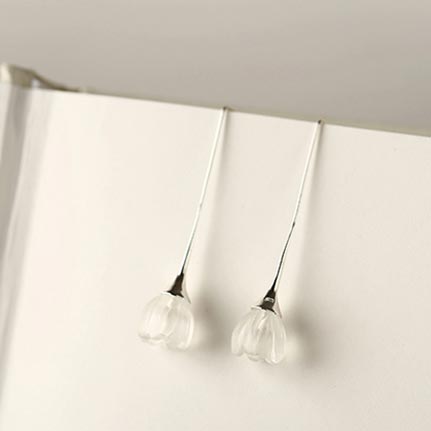 White Quartz dangle hook earrings Silver crystal