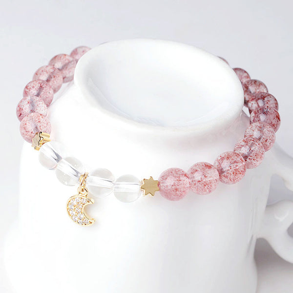 White Strawberry Quartz crystal Bead Bracelet Handmade Jewelry Women cute