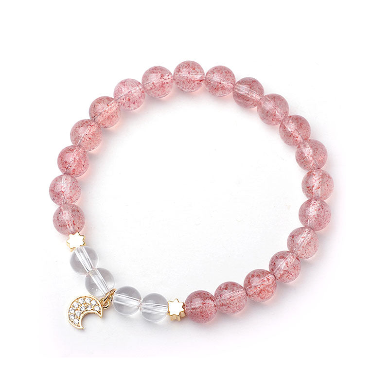 White Strawberry Quartz crystal Bead Bracelet Handmade Jewelry Women