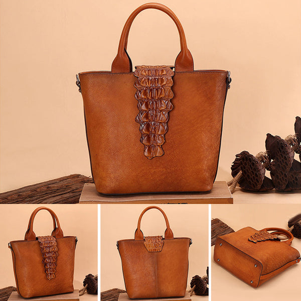 Women Alligator Pattern Brown Leather Totes Handbags Crossbody Bags Purse Accessories