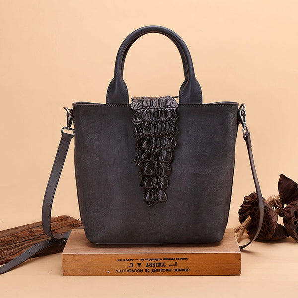 Women Alligator Pattern Brown Leather Totes Handbags Crossbody Bags Purse Black