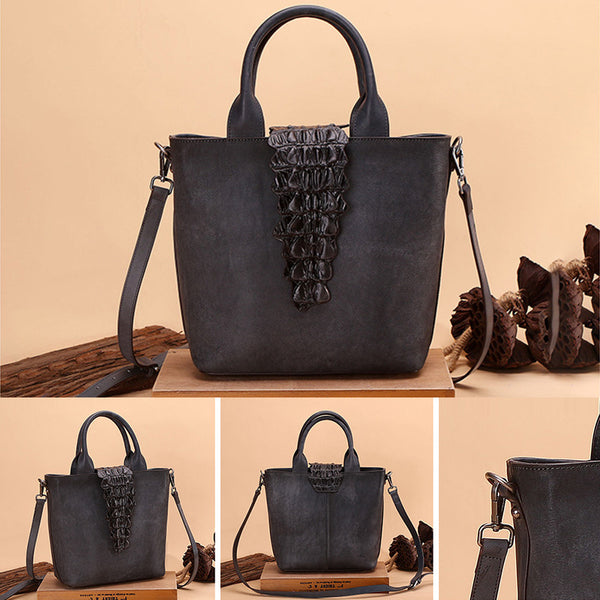 Women Alligator Pattern Brown Leather Totes Handbags Crossbody Bags Purse Boutique