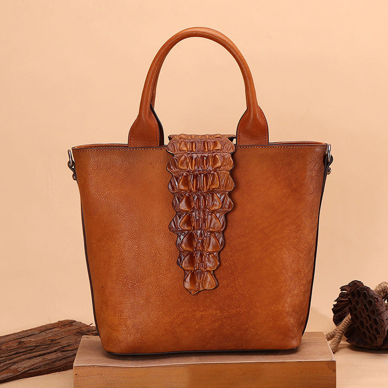 Women Alligator Pattern Brown Leather Totes Handbags Crossbody Bags Purse Brown