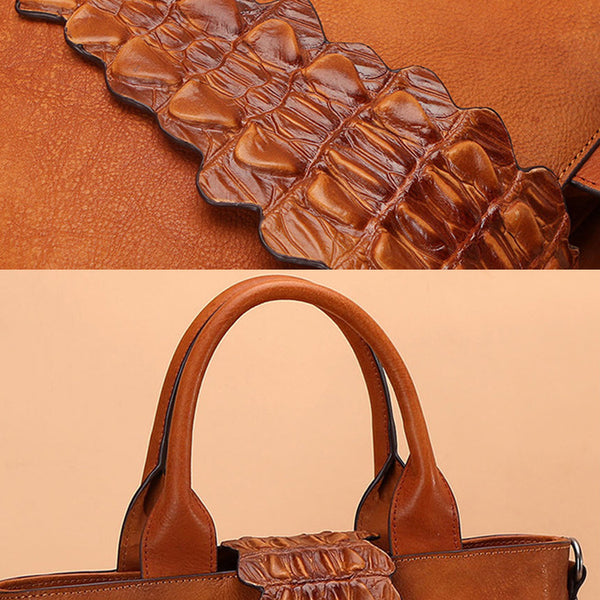 Women Alligator Pattern Brown Leather Totes Handbags Crossbody Bags Purse Details