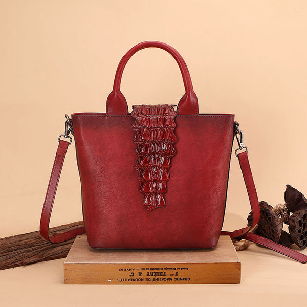 Women Alligator Pattern Brown Leather Totes Handbags Crossbody Bags Purse Red