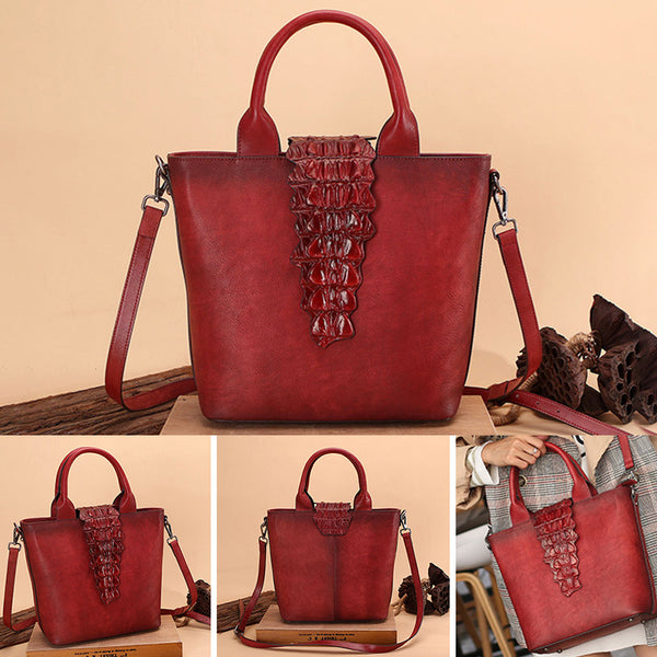 Women Alligator Pattern Brown Leather Totes Handbags Crossbody Bags Purse chic